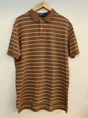 Polo Ralph Lauren Brown and White Short Sleeve Collared Shirt